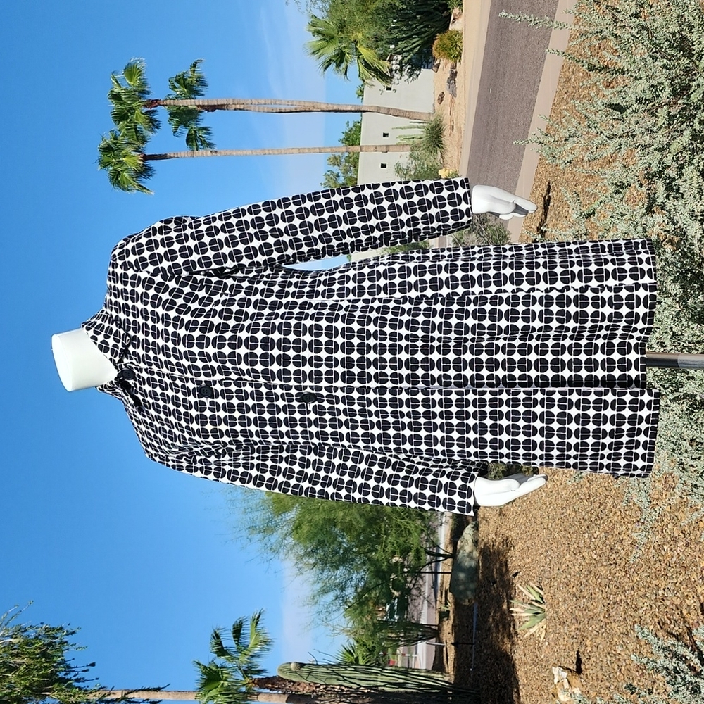 NINE WEST Black White Topper Long Jacket XS Peacoat Driving Coat Retro Mod Vibe - Picture 6 of 16